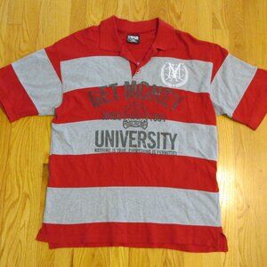 MECCA USA MEN'S SIZE XL POLO SHIRT RED & GRAY STRIPE SHORT SLEEVE